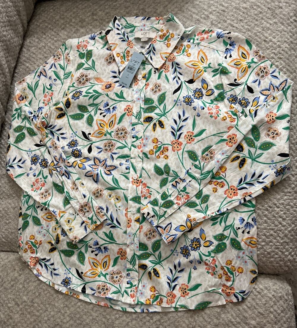 LOFT Floral Button Down Shirt Blouse Women’s Size SP Long Sleeve NWT